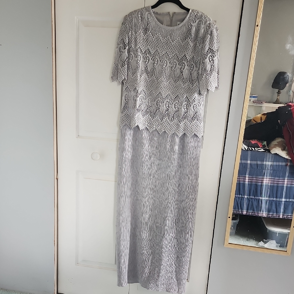 Silver Sequin Maxi Gown with Flutter Sleeves